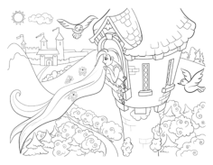Princess Princess In Tower Flowing Hair Coloring Pages Pdf, Free Vectors File
